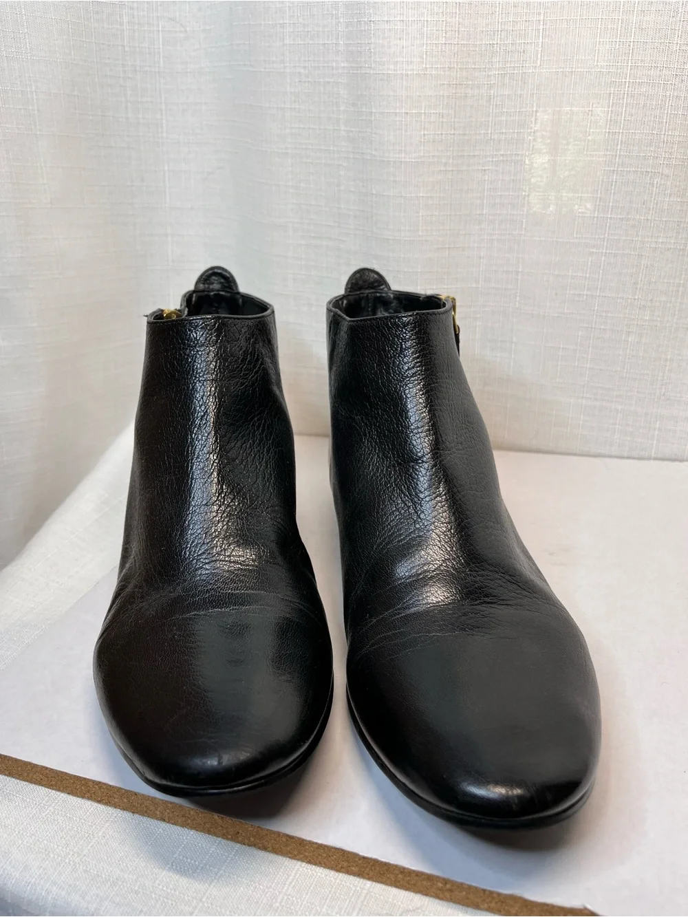 COLE HAAN GRAND.OS Soft Pebbled Leather Boots w/ Sleek Almond Toe & Low Heel